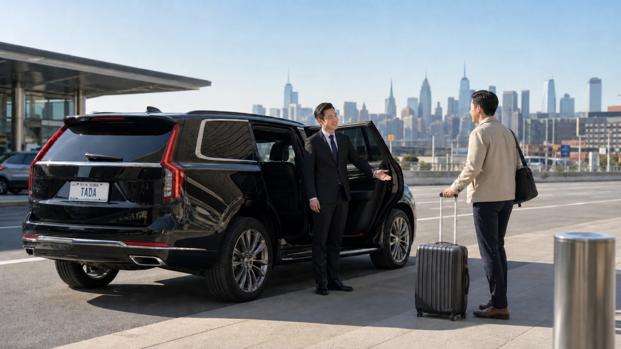 뉴욕 TADA 번호판 블랙 SUV 공항 택시 차량