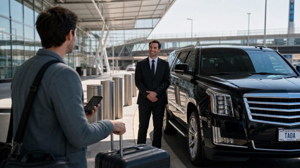 Traveler meeting a TADA driver at LaGuardia Airport