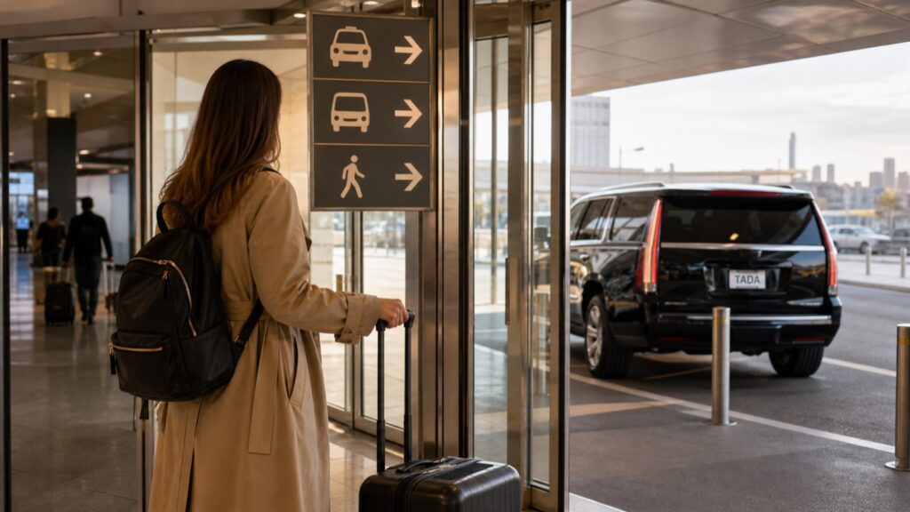 First-time traveler meeting a TADA airport vehicle in New York
